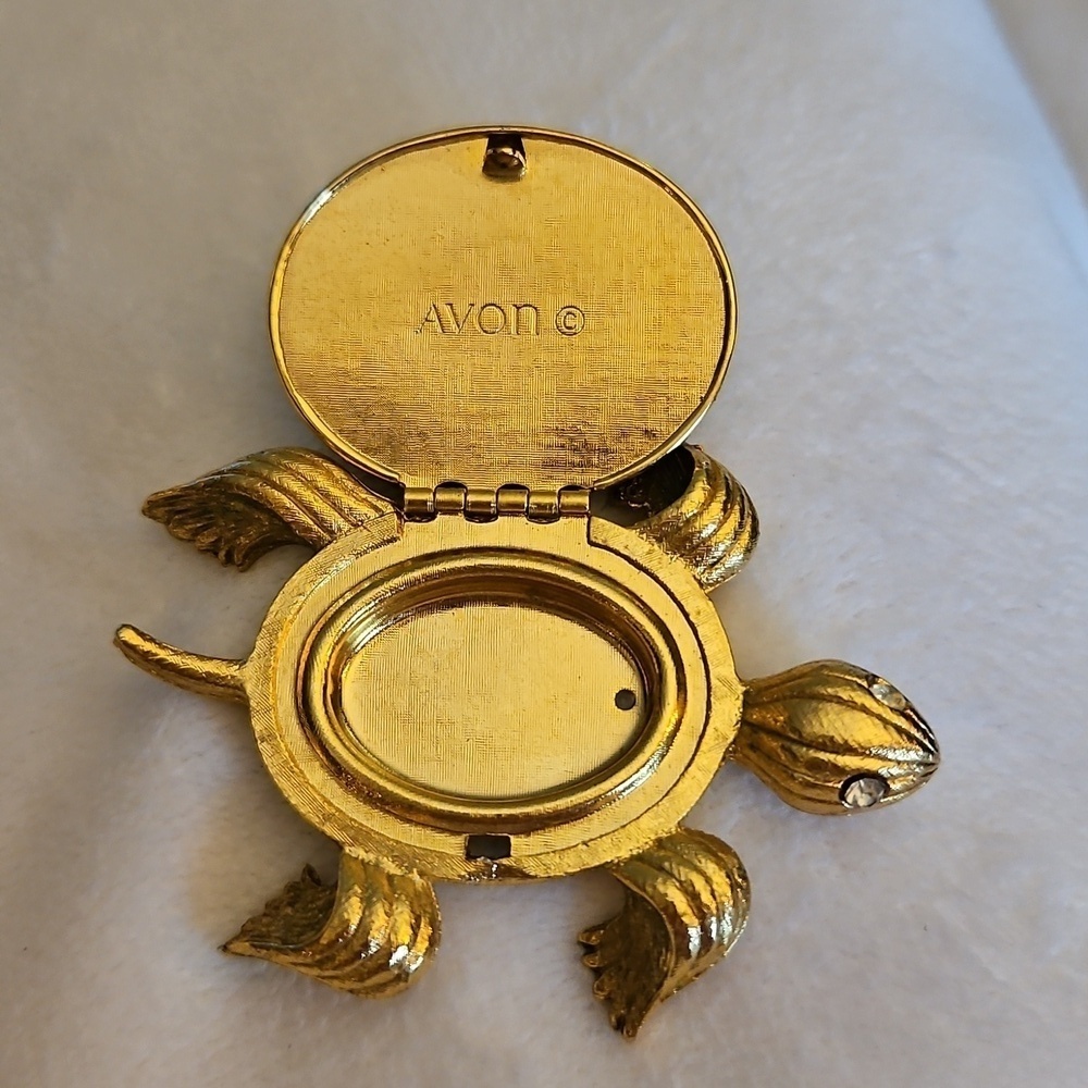Vtg AVON 1971 Green Gemstone Tortoise Perfume Glace Trinket Locket Box - Picture 8 of 9